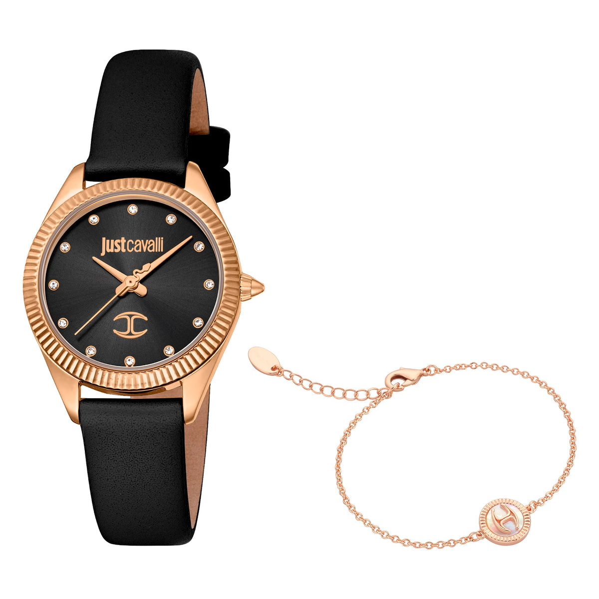 Just Cavalli SET Pacentro Leather Black Rose Gold Watch