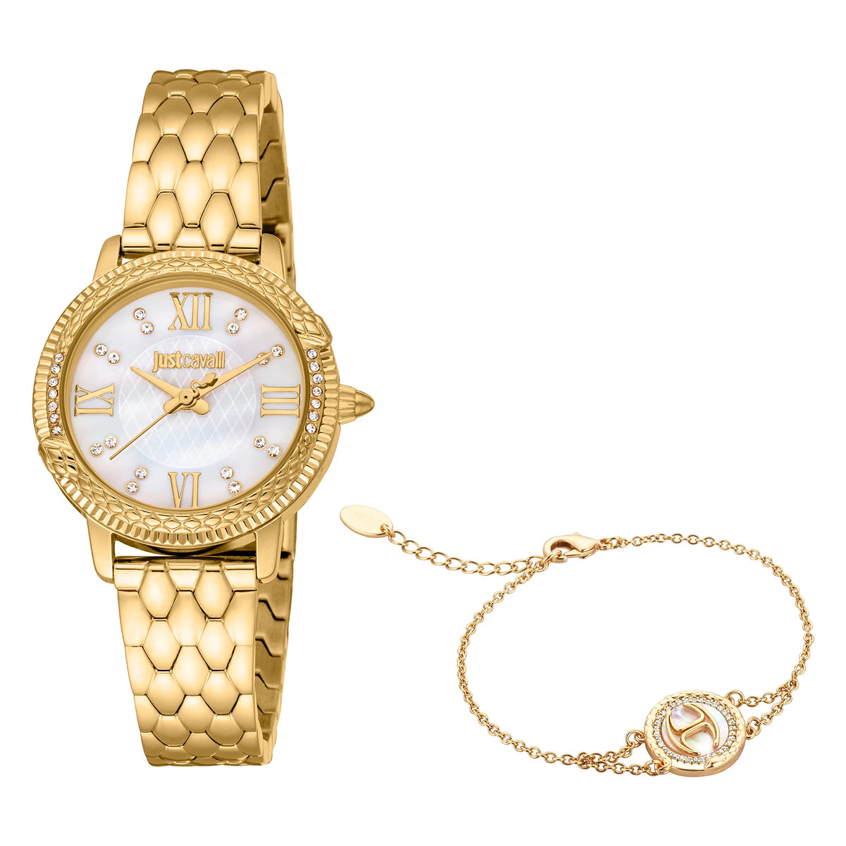 Just Cavalli SET Viperized Yellow Gold Silver MOP Watch