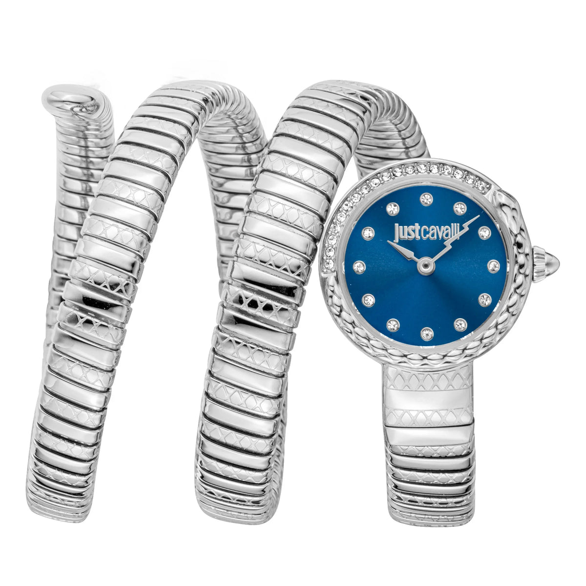 Just Cavalli Signature Snake Enchanting Silver Blue Watch