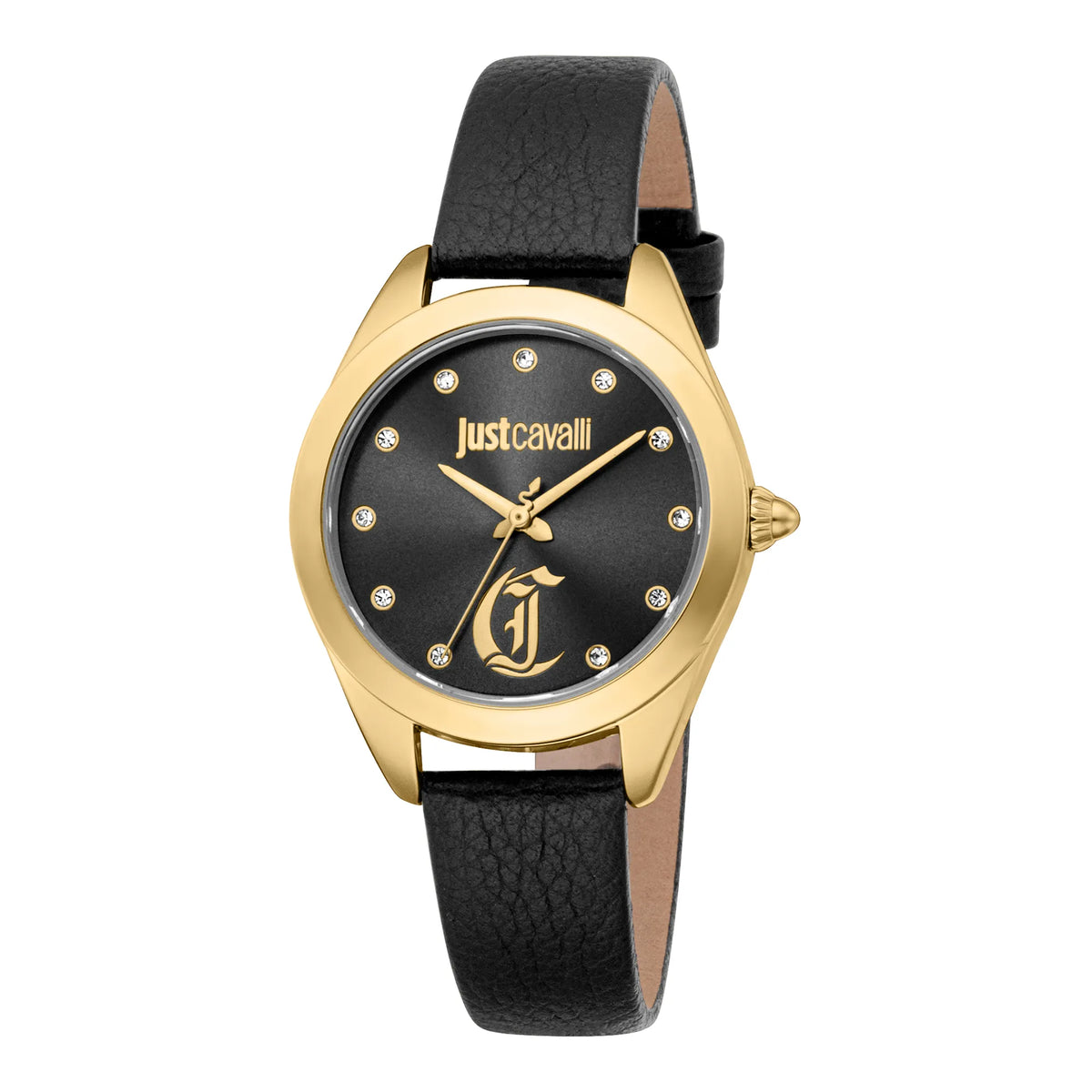 Just Cavalli レディース 腕時計 黒/金 Just Cavalli Glam Chic Luna Leather Black YG Black Watch