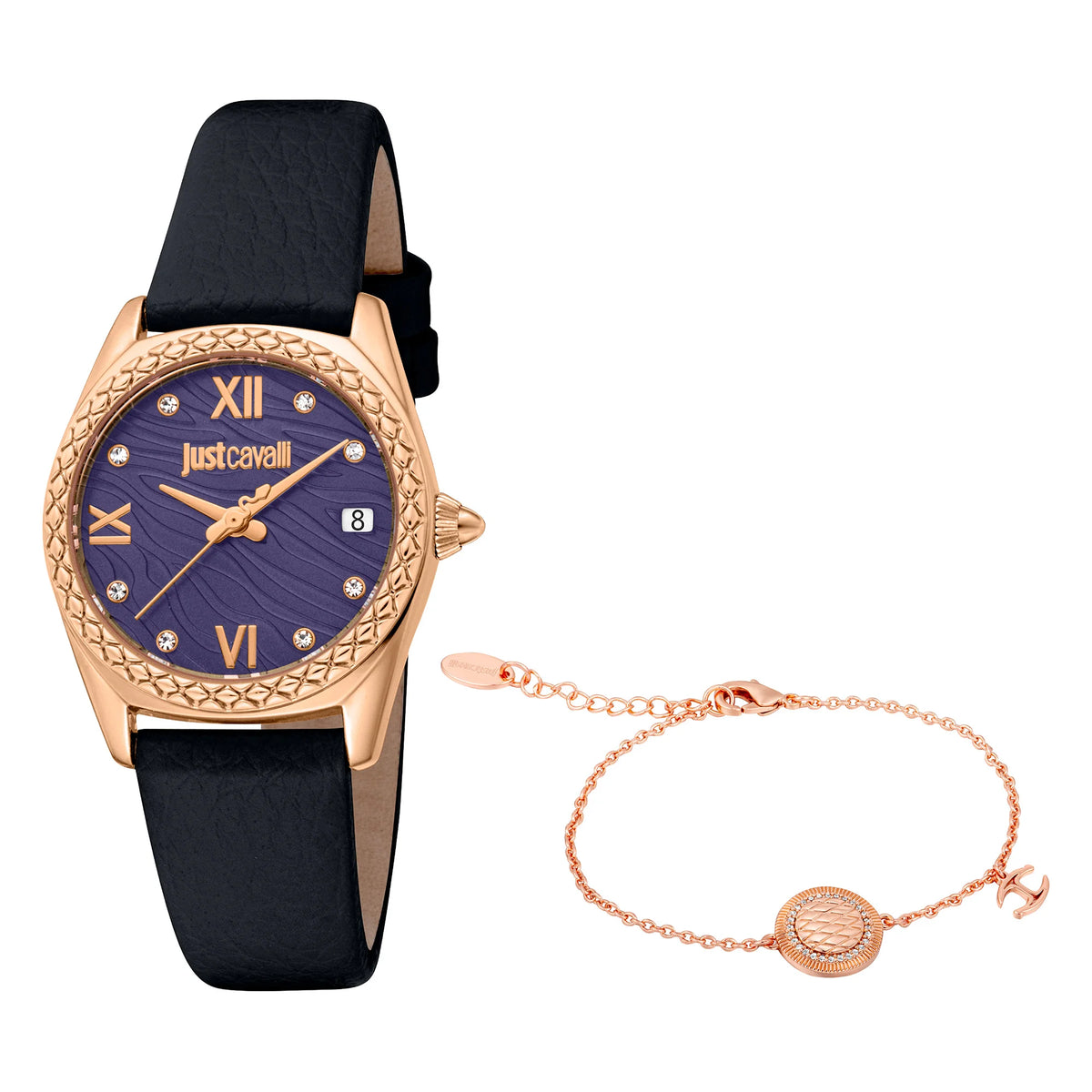 レア　ジャストカヴァリ Just Cavalli レオパード柄リ セット Just Cavalli Animalier Sera Leather Black Silver Watch
