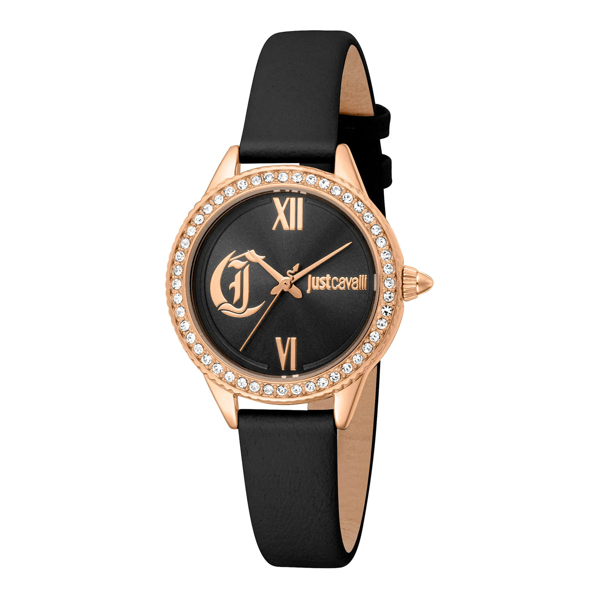 Just Cavalli Glam Chic Forward Leather Black RG Watch JC1L316L0035