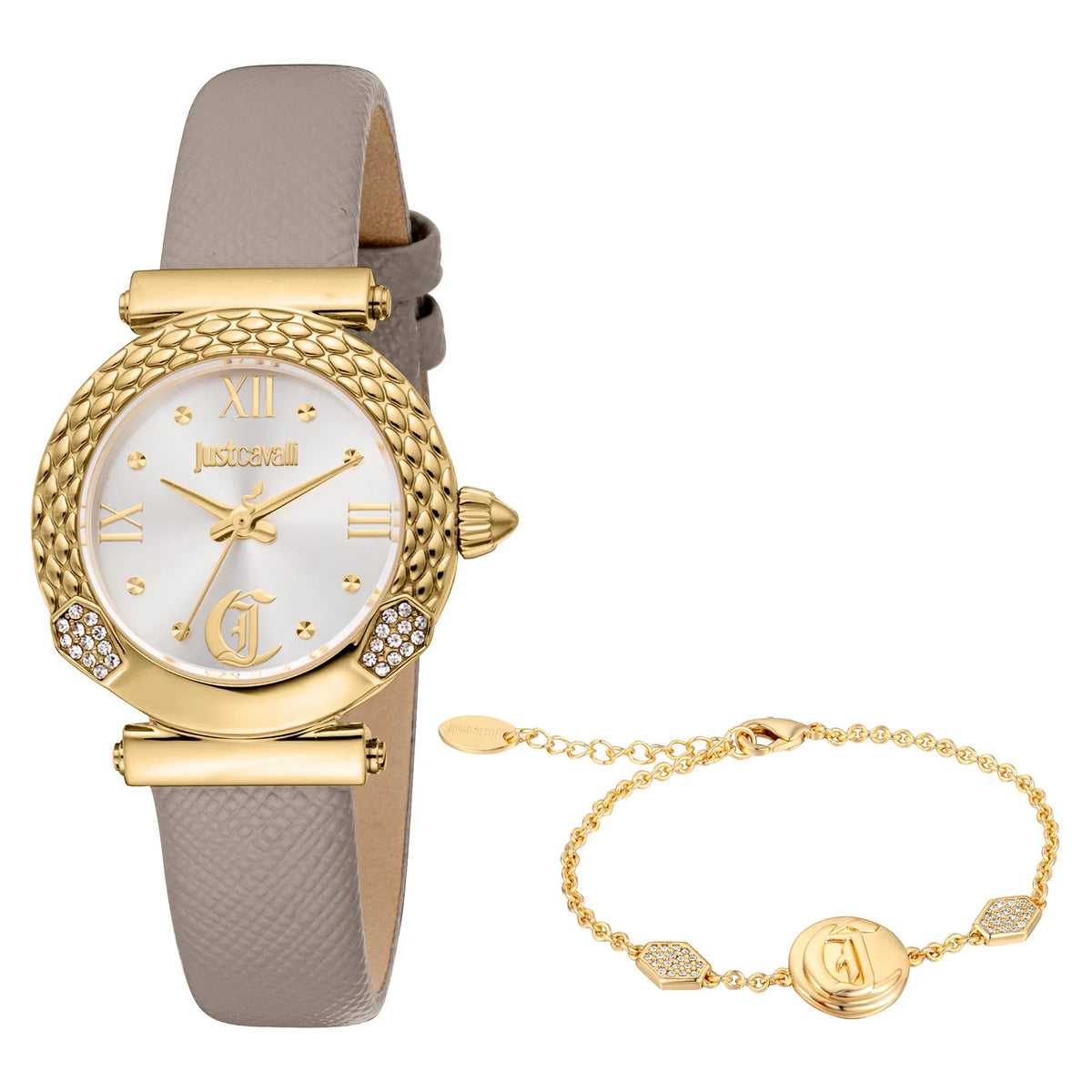 Just Cavalli SET Curiosa Leather Grey Gold Watch JC1L332L0025