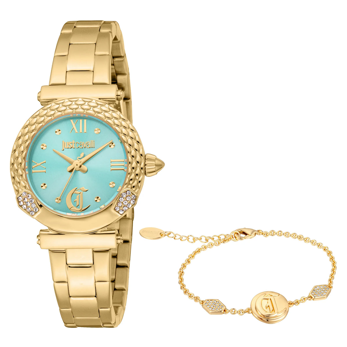 Just Cavalli SET Curiosa Yellow Gold Turquoise Watch JC1L332M0065