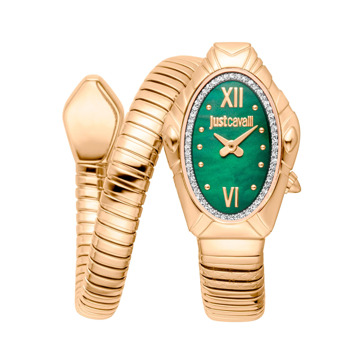 Just Cavalli Signature Snake Lirica Yellow Gold Green Watch