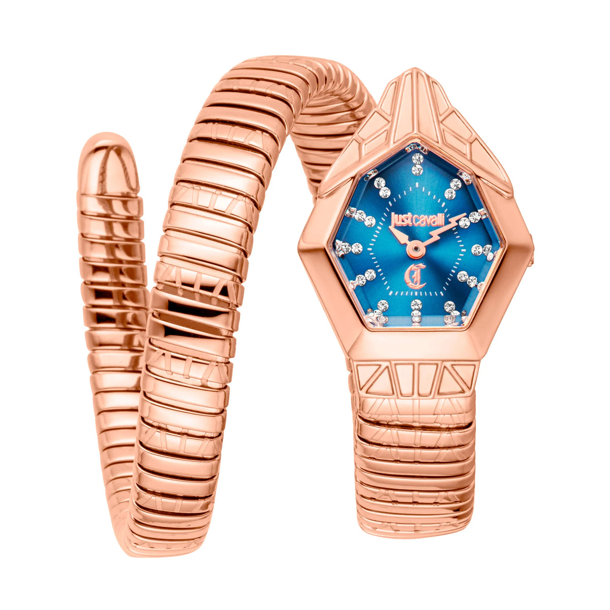 Just Cavalli Signature Snake Gemma Rose Gold Blue Watch