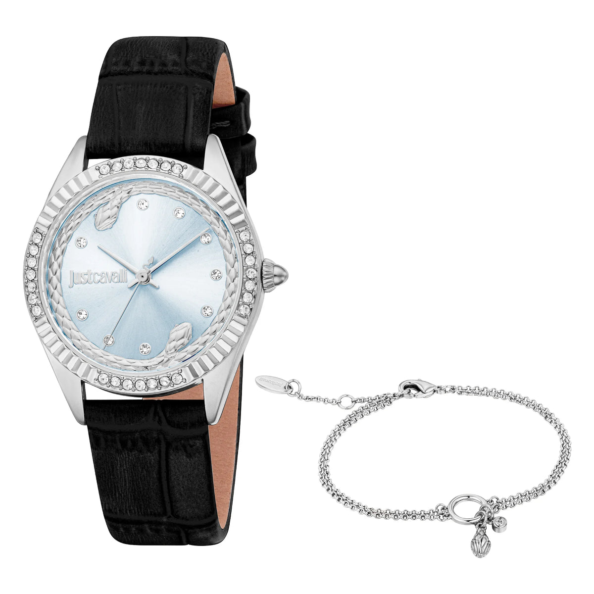 Just Cavalli SET Vittoria Glam Leather Black Light Blue Watch