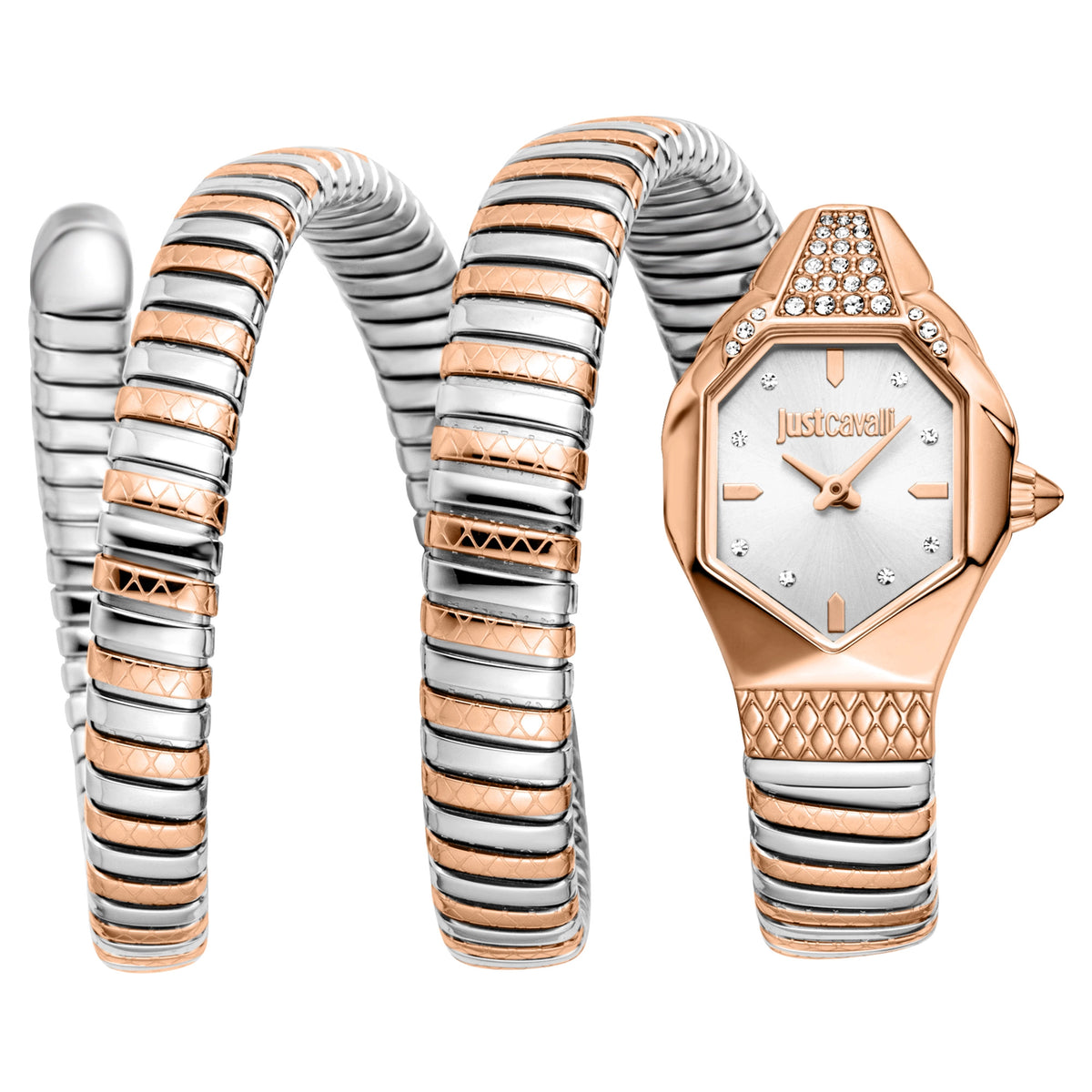 Just Cavalli Signature Snake Ambra Two Tones RG Silver Watch