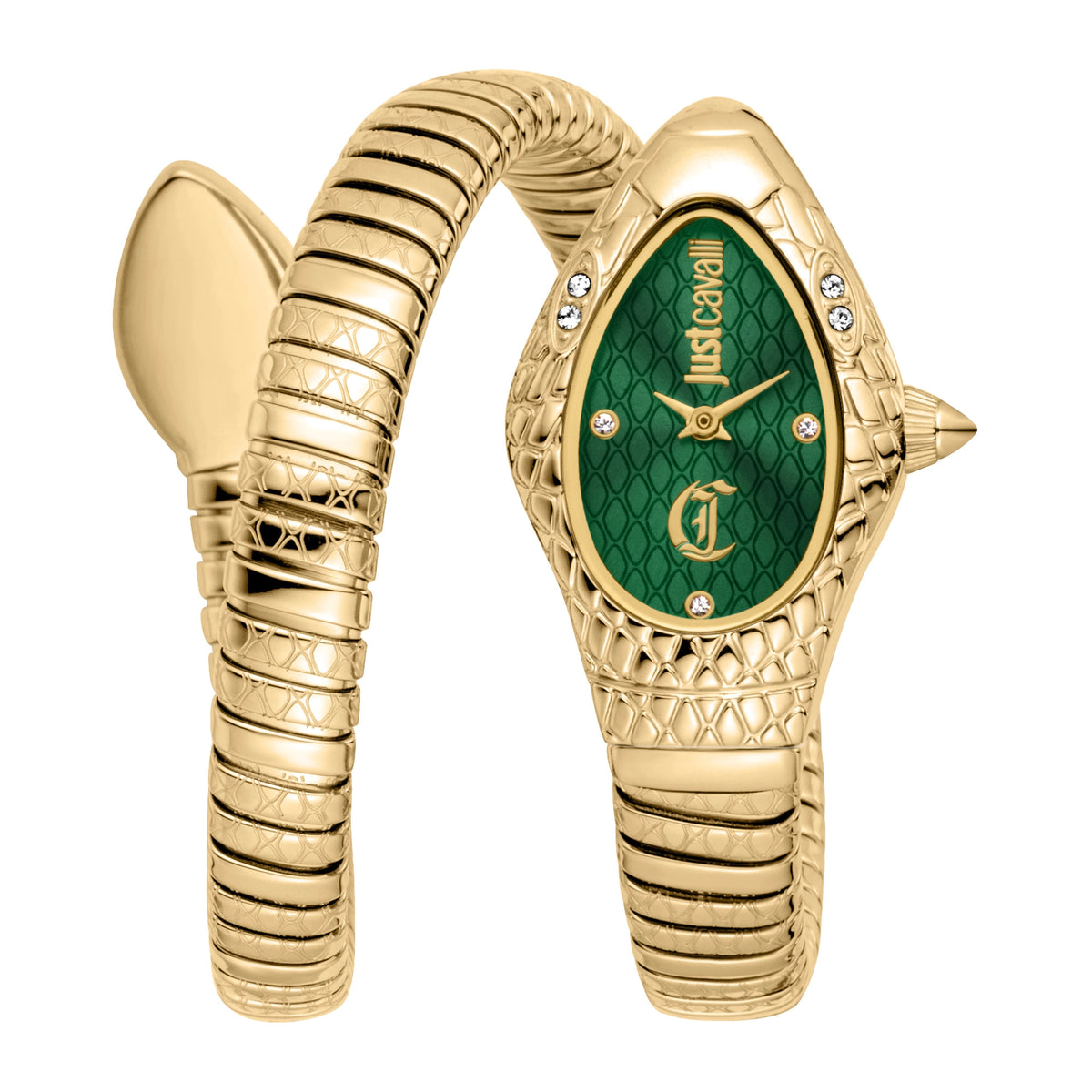 Just Cavalli Signature Snake Vetra Yellow Gold Green Watch