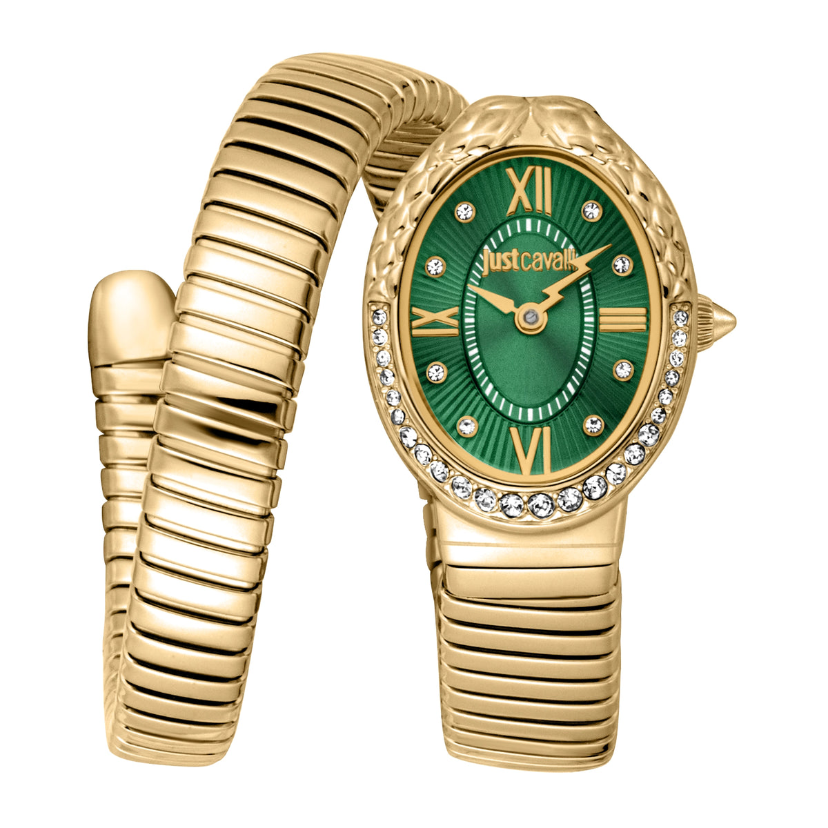 Just Cavalli Signature Snake Fiore Yellow Gold Green Watch