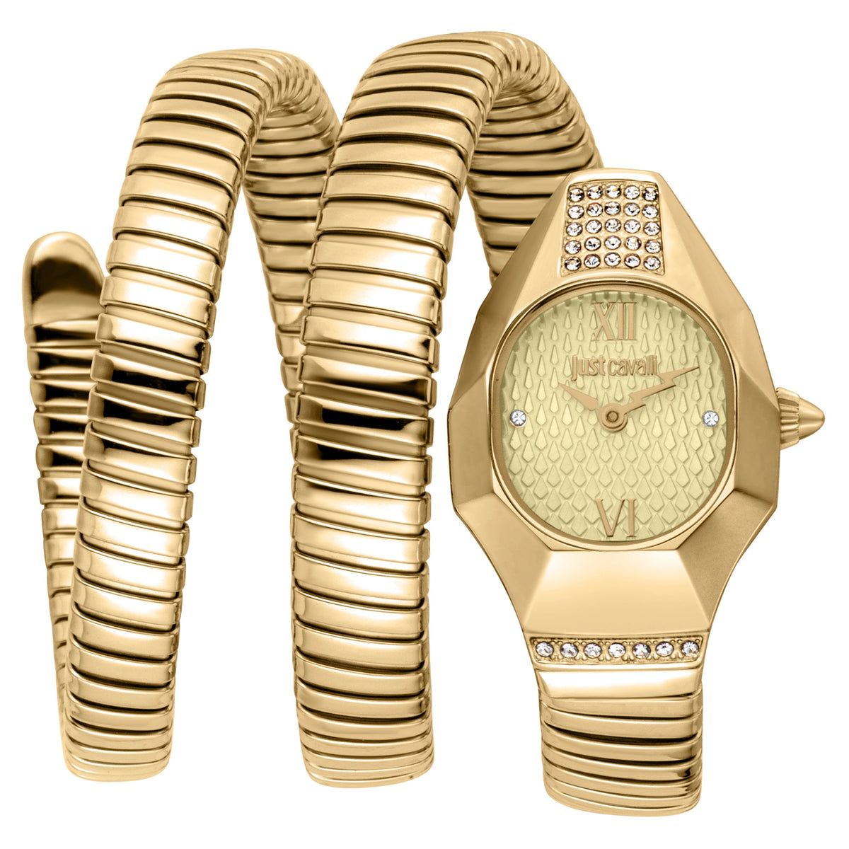 Just Cavalli Signature Snake Lunara Yellow Gold Champagne Watch