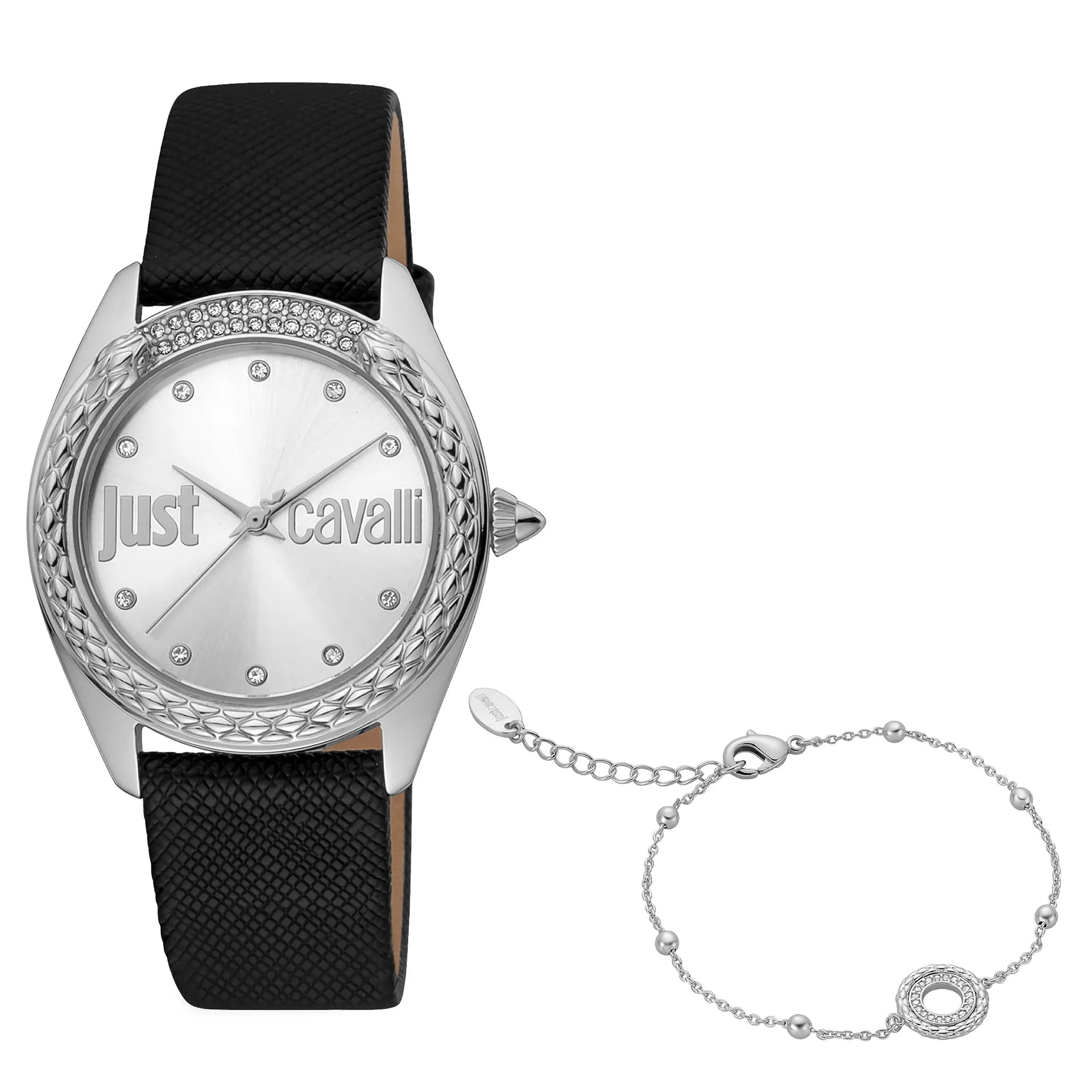 Just Cavalli Animalier Brillante Silver Leather Watch JC1L195L0015
