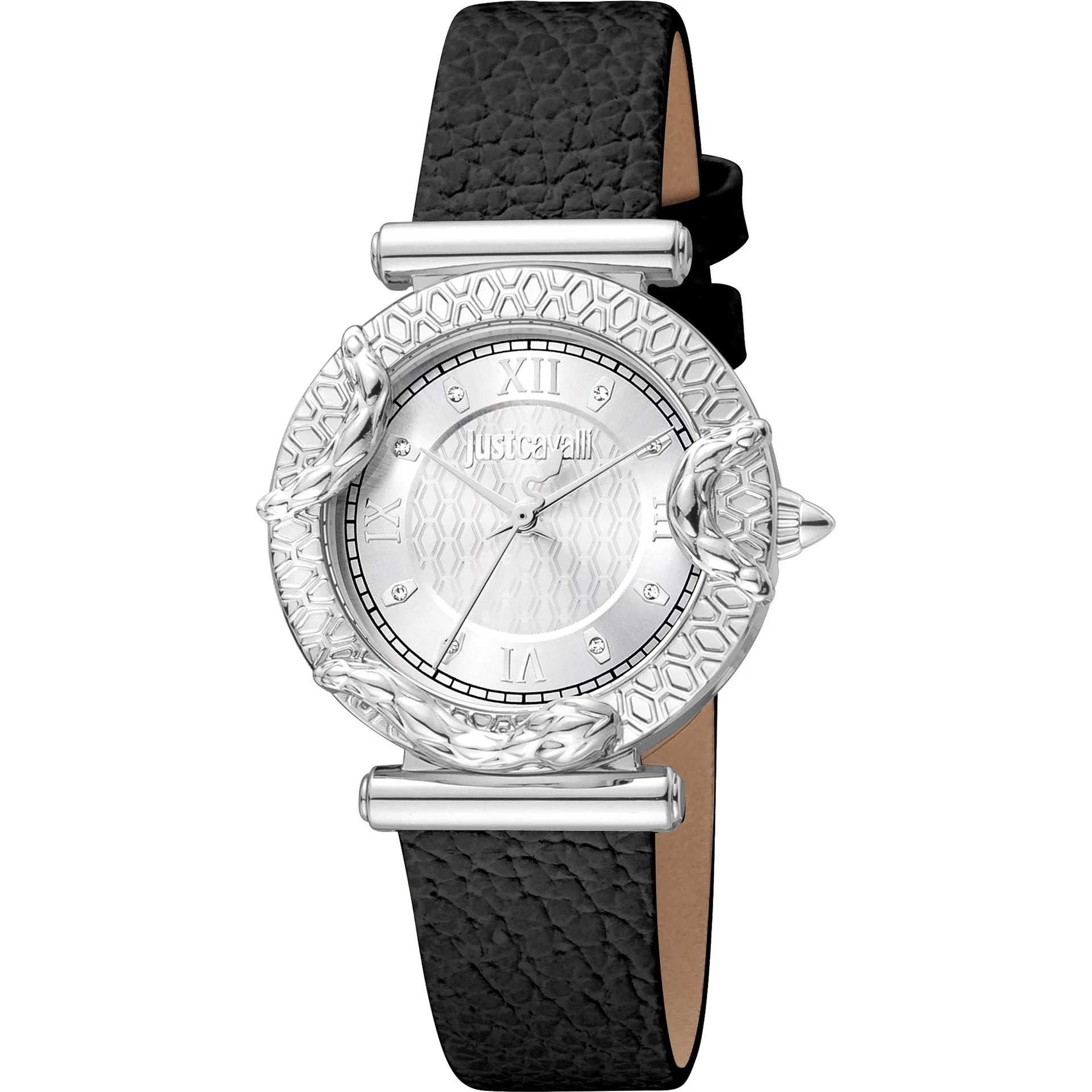 Just Cavalli Animalier JC Trama 2 Leather Black Silver Watch