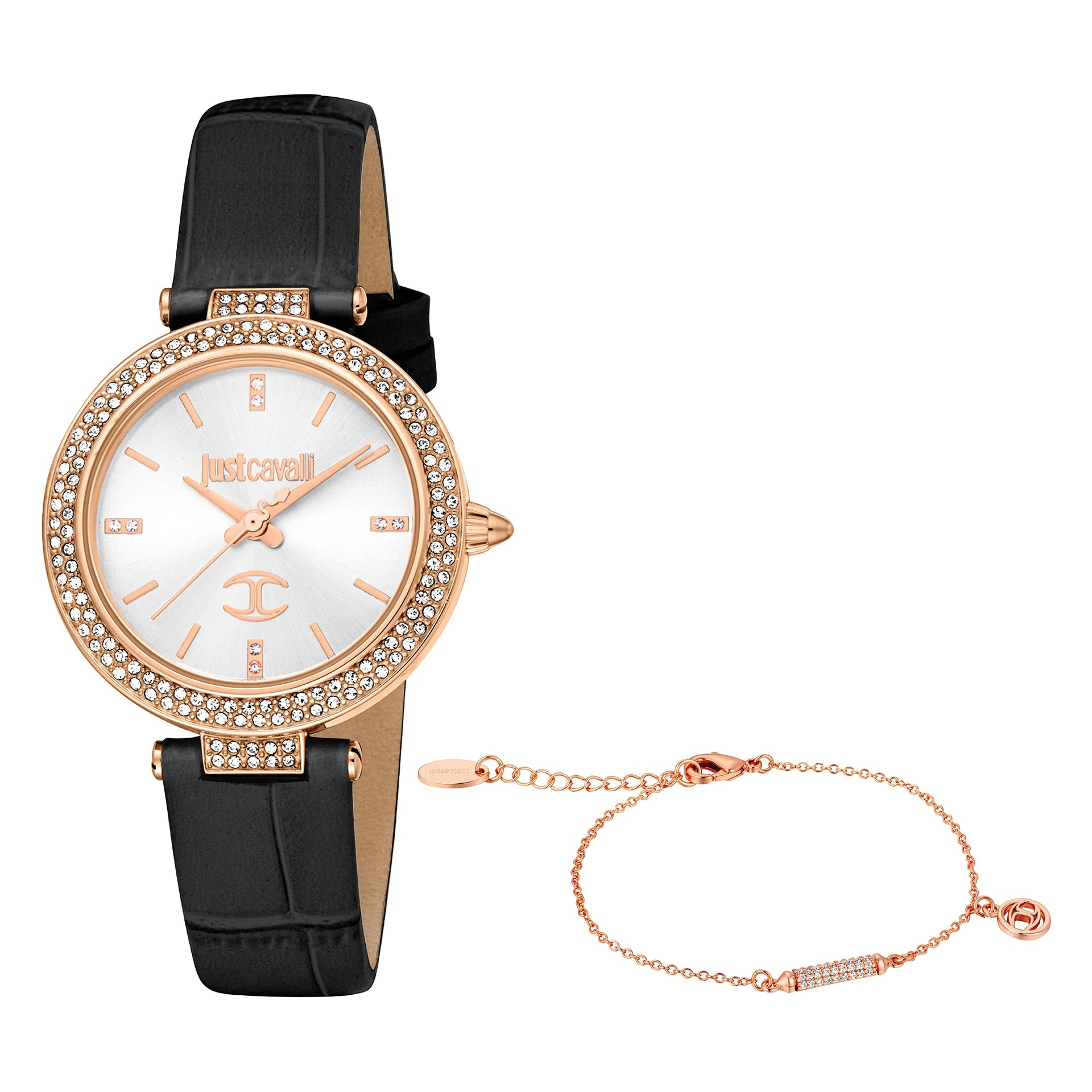 Just Cavalli SET Savoca Leather Black RG Silver Watch JC1L274L0035