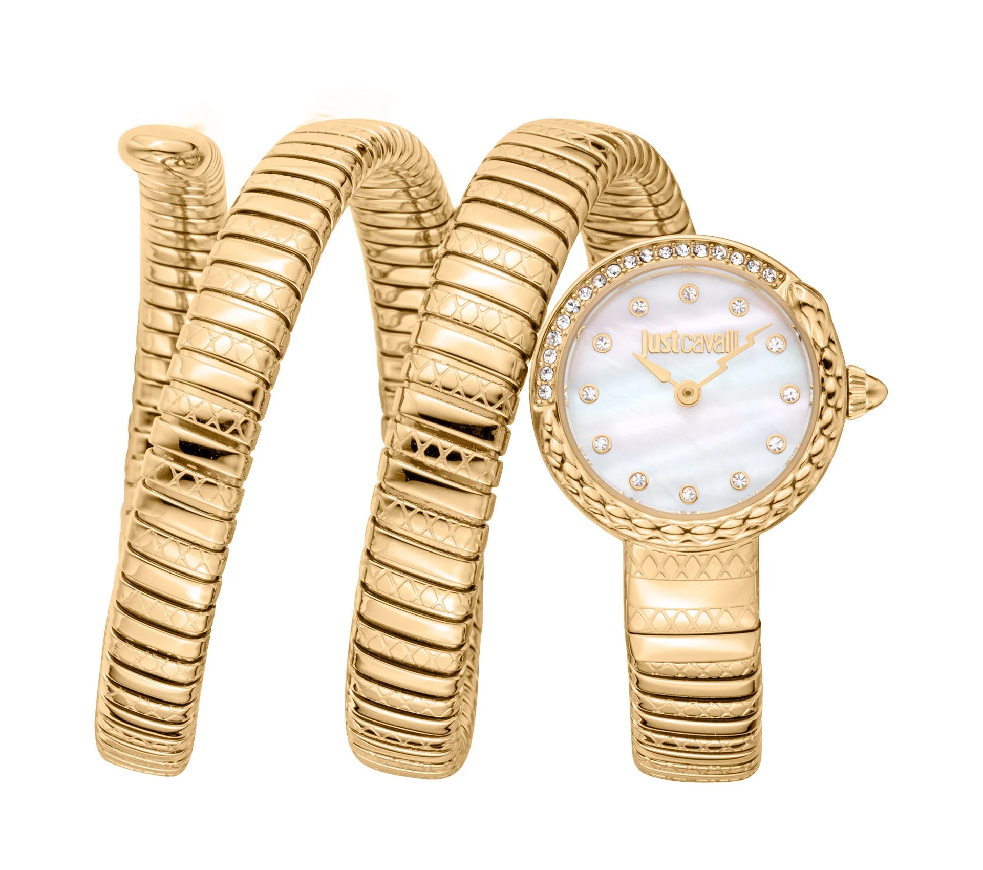 Just Cavalli Signature Snake Enchanting Yellow Gold MOP Watch