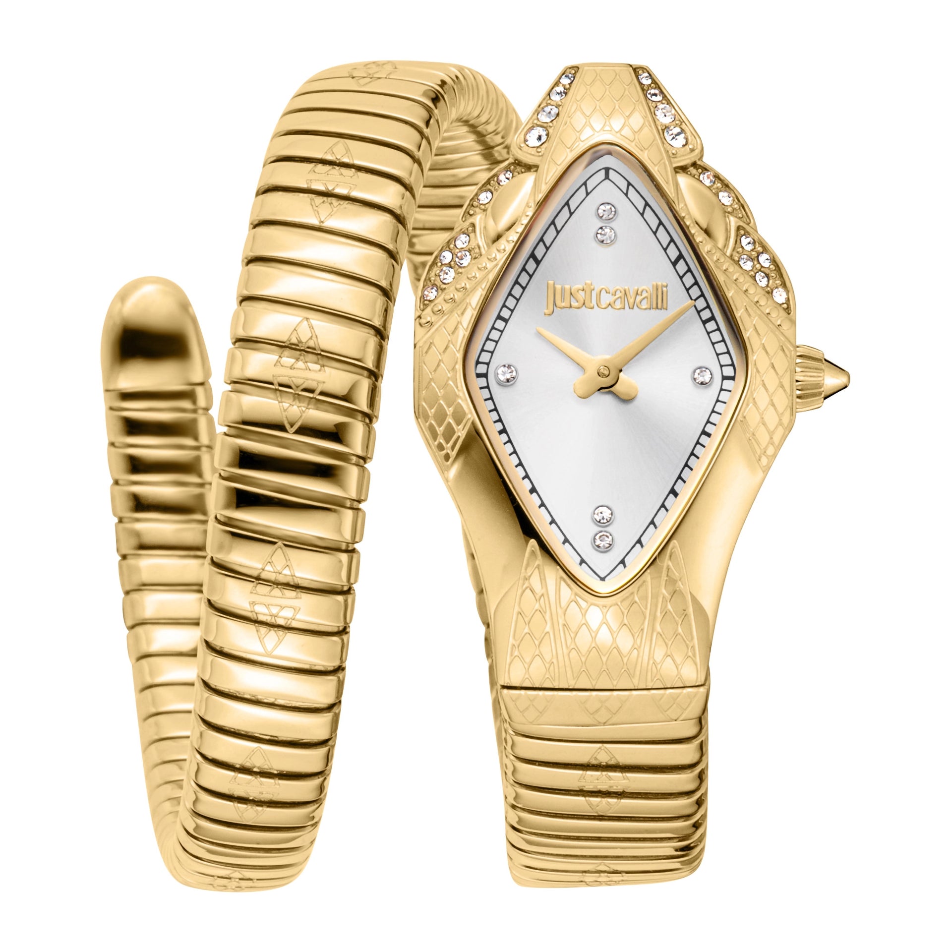 Just Cavalli Signature Snake Ferocious Yellow Gold Silver Watch