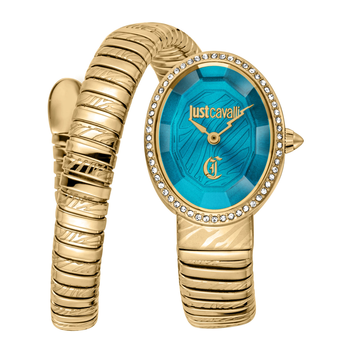 Just Cavalli Signature Snake Velina Yellow Gold Turquoise Watch