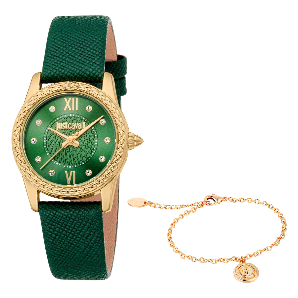Just Cavalli Brown Leather Leopard Dial Crystal Rhinestone Bezel Watch F11-10 Just Cavalli SET Indomitable Animalier Leather Black Violet  main image 3