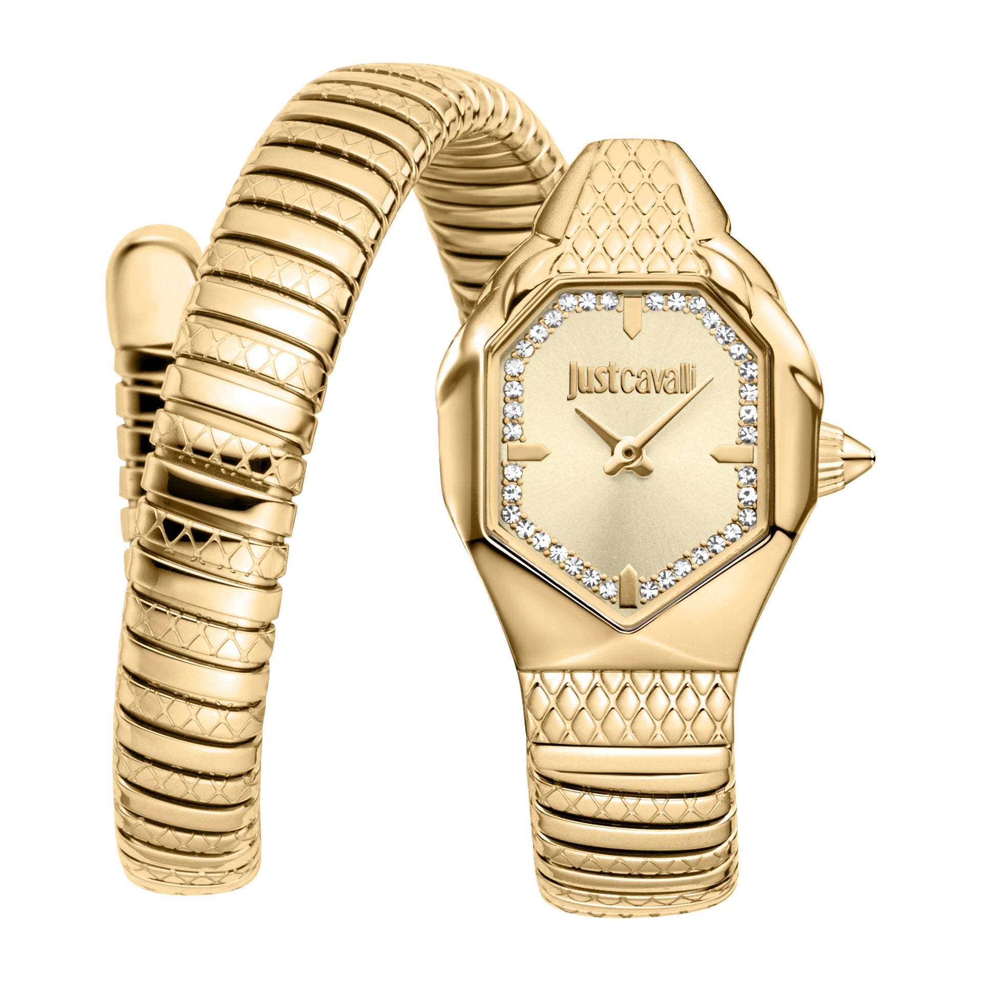 ジャストカヴァリ スネークウォッチ ゴールド Just Cavalli Signature Snake Aria Yellow Gold Champagne Watch