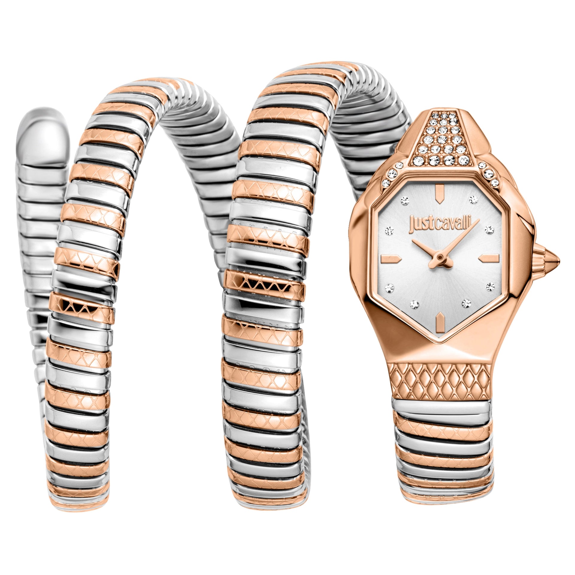 Just Cavalli Signature Snake Ambra Two Tones RG Silver Watch