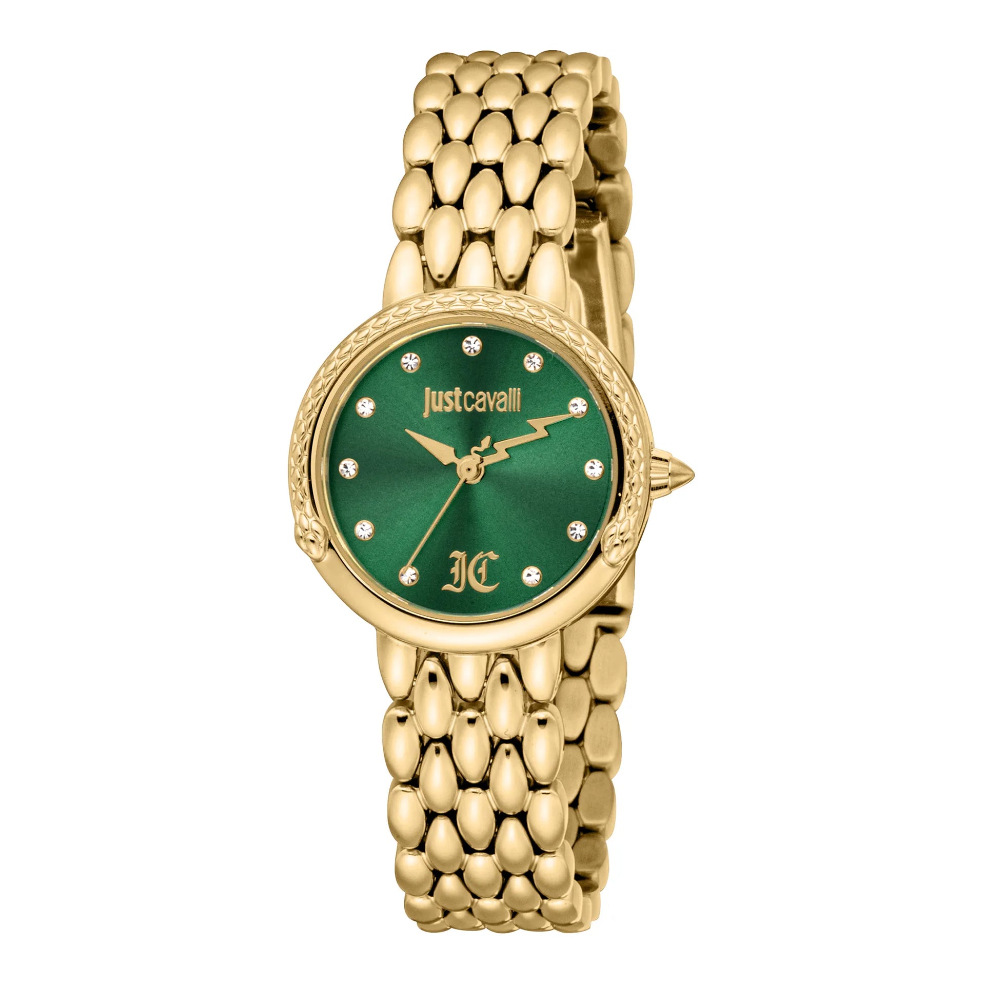 Just Cavalli Animalier Rosa Snake Yellow Gold Green Watch