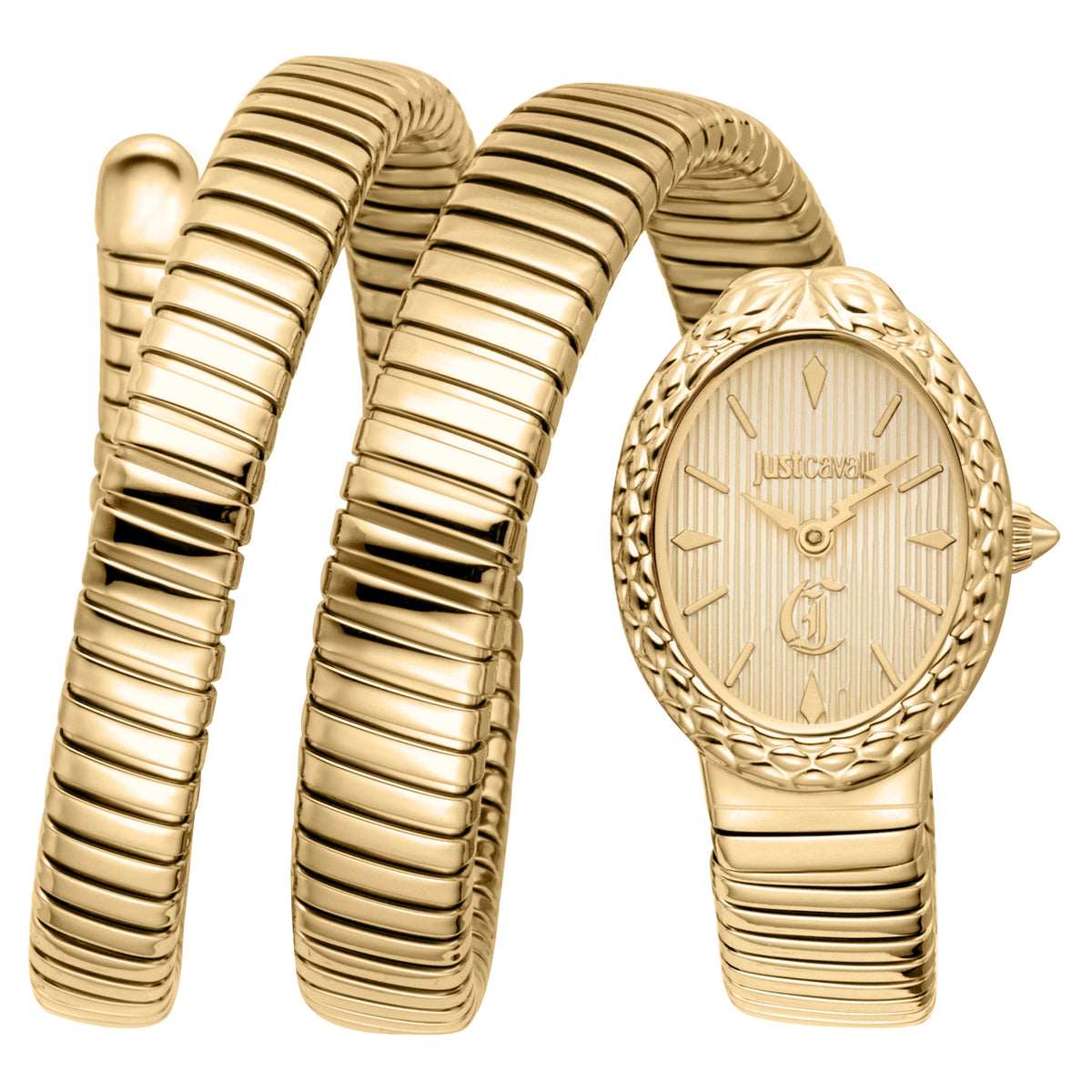 Just Cavalli Signature Snake Sognia Yellow Gold Champagne Watch