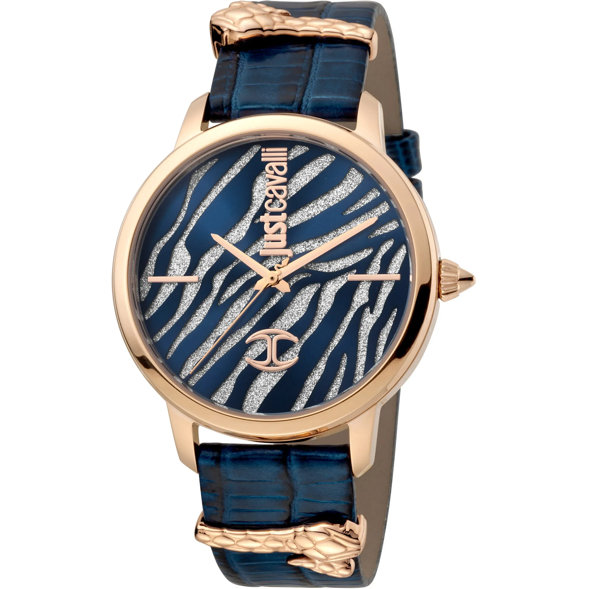 Just Cavalli ゼブラ柄 レディース腕時計 Just per me Leather Blue Rose Gold Zebra Glitter - Just