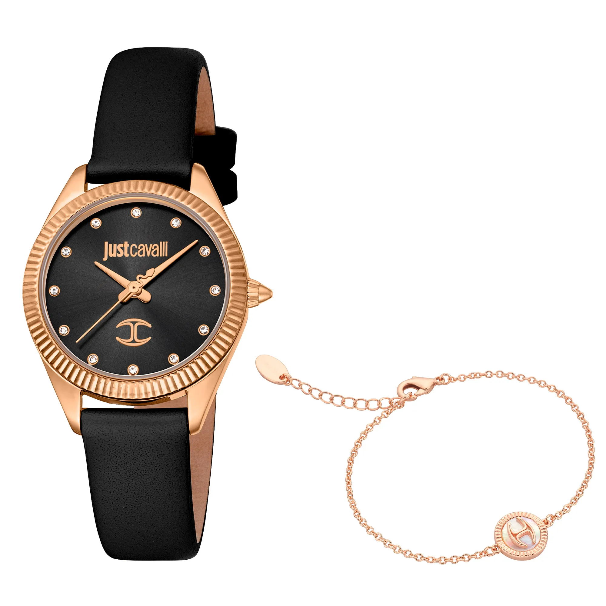Pacentro Leather Black Rose Gold - Just Cavalli Watches
