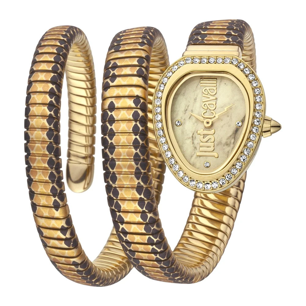Just Cavalli Signature Snake Serpente Reale Snake Brown Skin Gold JC1L163M0255 watch