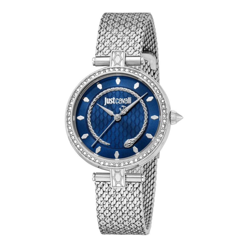 Just Cavalli Glam Chic Obsessive Snake Silver Blue JC1L240M0015 watch