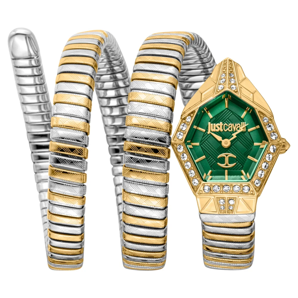Just Cavalli Signature Snake Mesmerizing Two Tones YG Green JC1L304M0065 watch