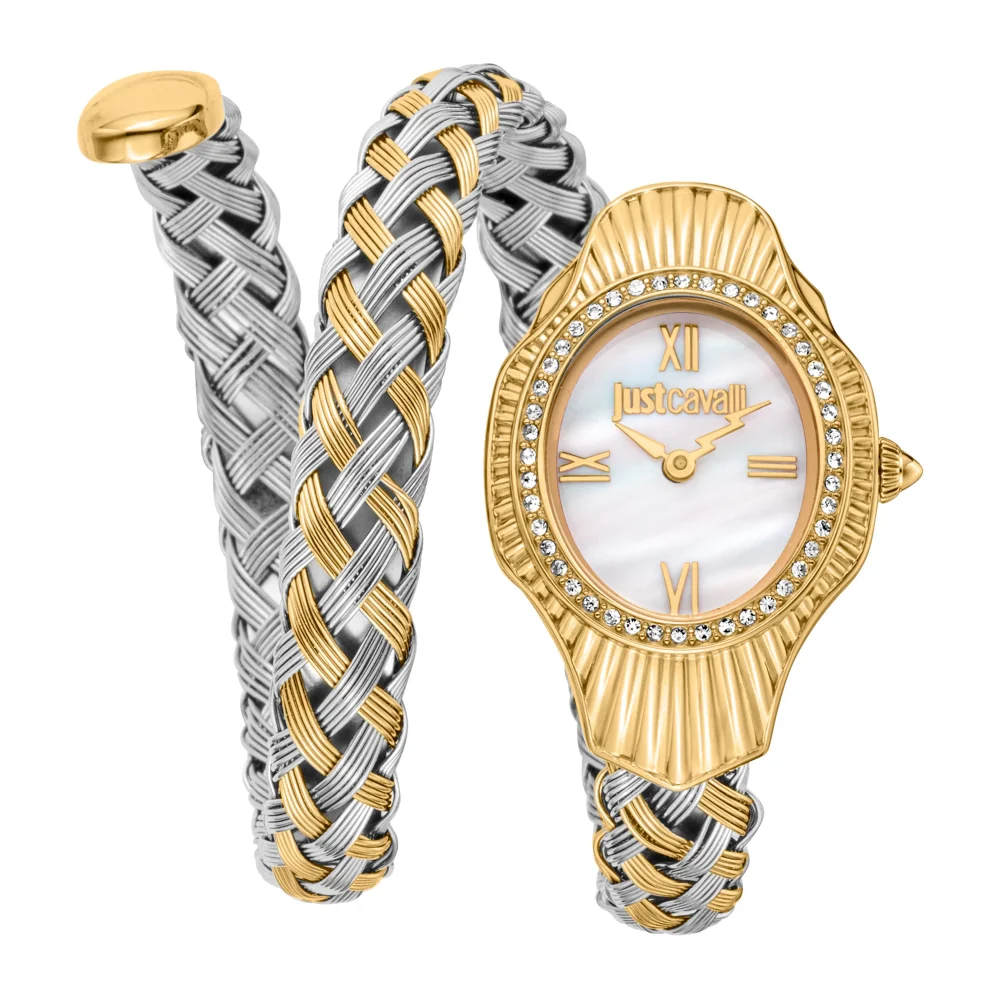 Just Cavalli Signature Snake Twined Two Tones YG MOP JC1L305M0055 watch