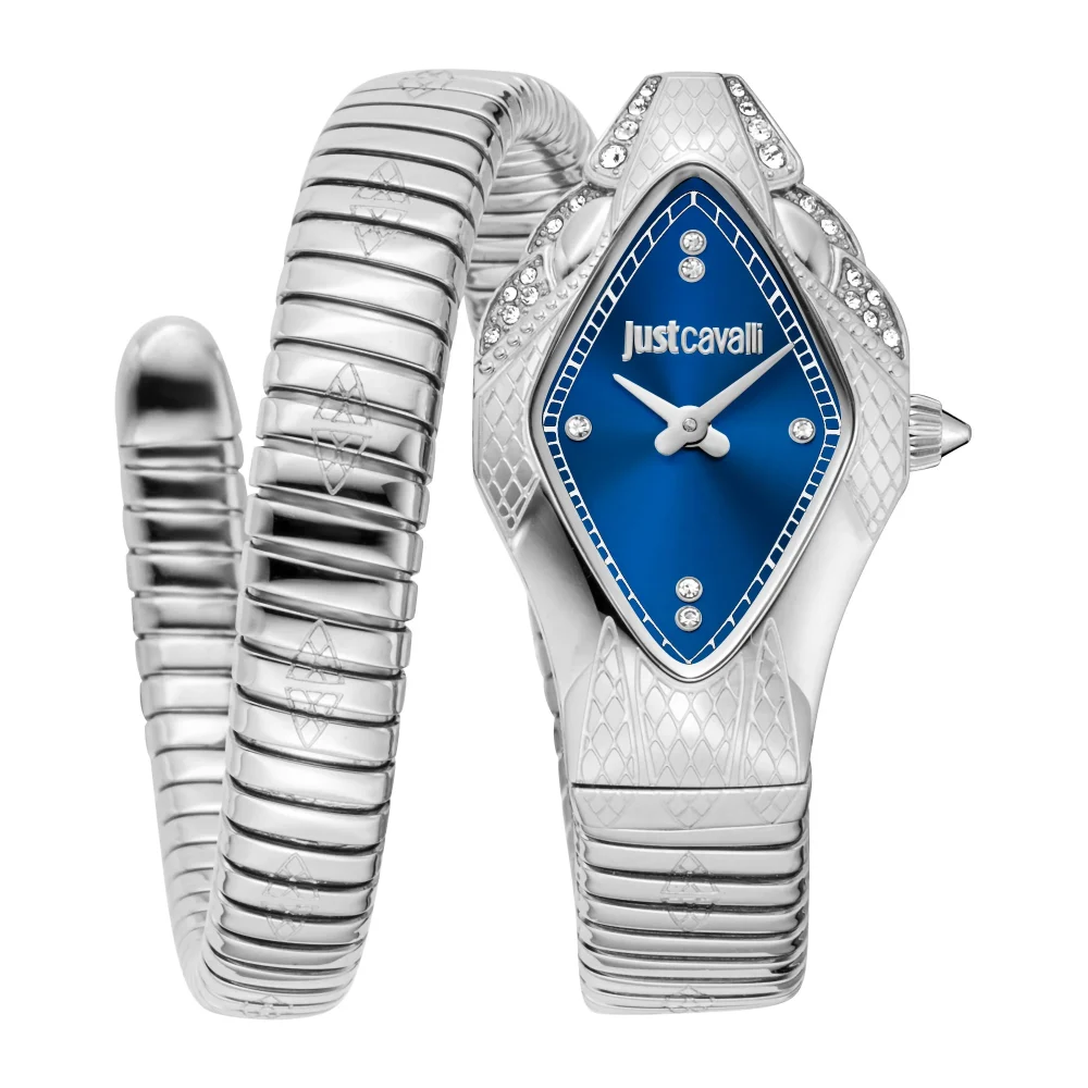 Just Cavalli Signature Snake Ferocious Silver Blue JC1L306M0015 watch
