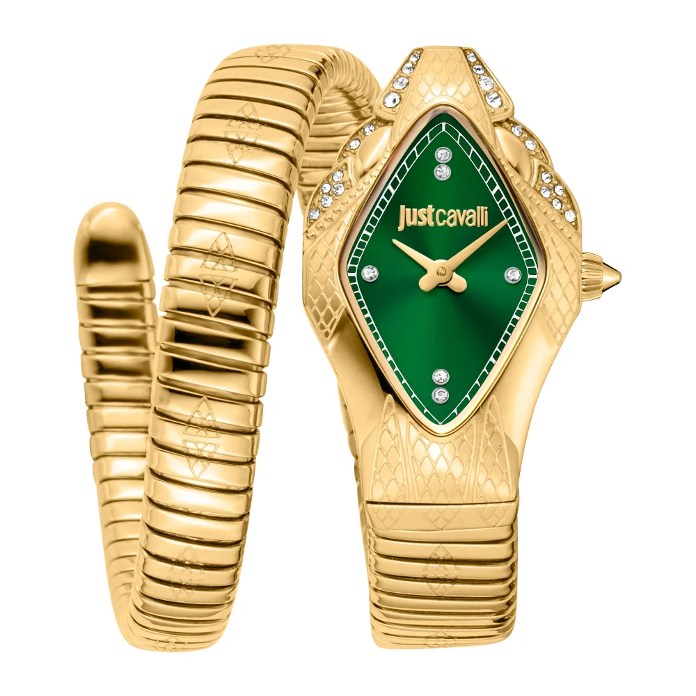 Just Cavalli Signature Snake Ferocious Yellow Gold Green JC1L306M0045 watch