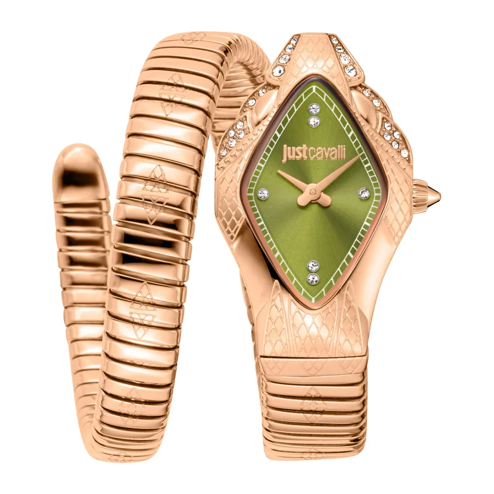 Just Cavalli Signature Snake Ferocious Rose Gold Olive JC1L306M0055 watch