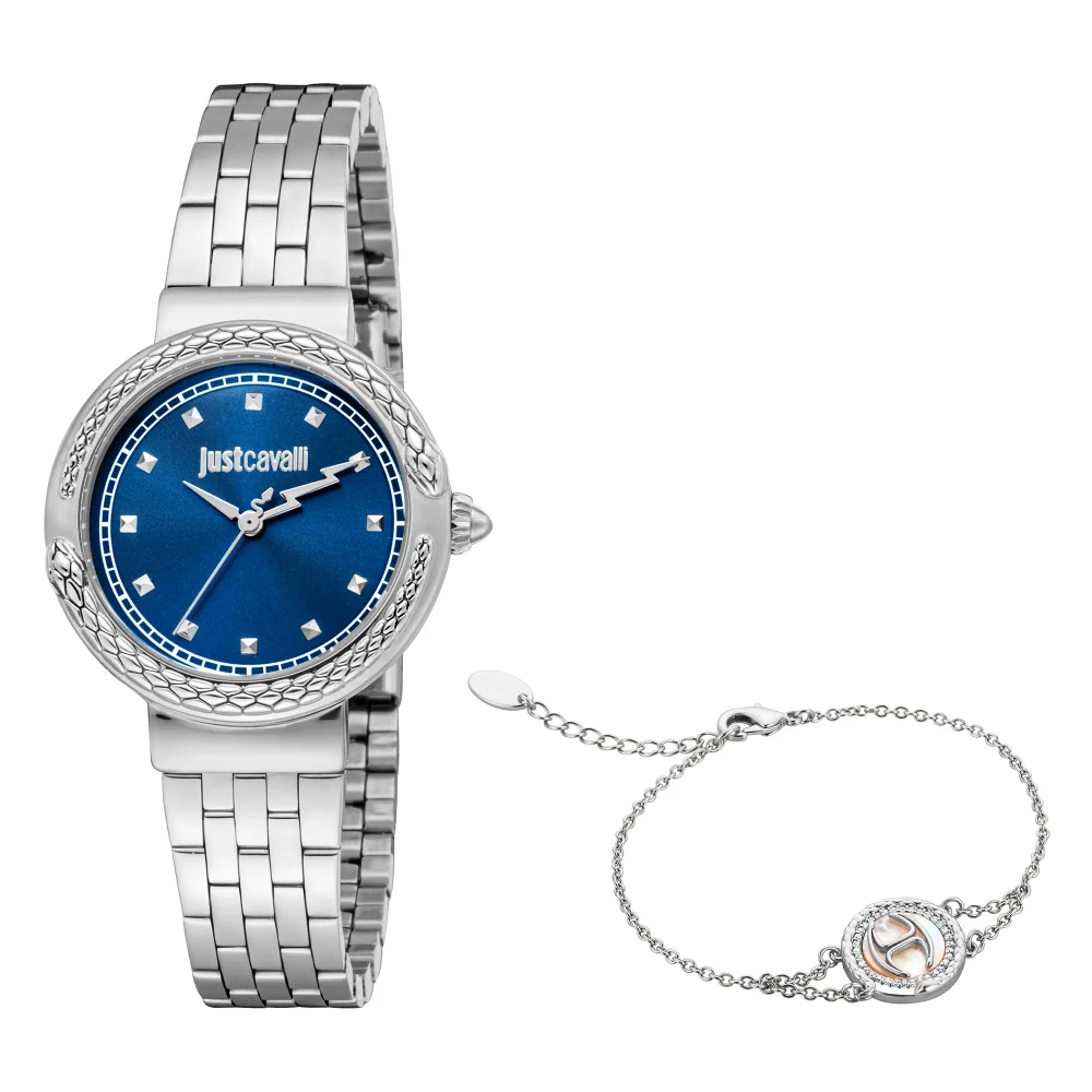 Just Cavalli SET Brave Snake Silver Blue JC1L311M0015 watch