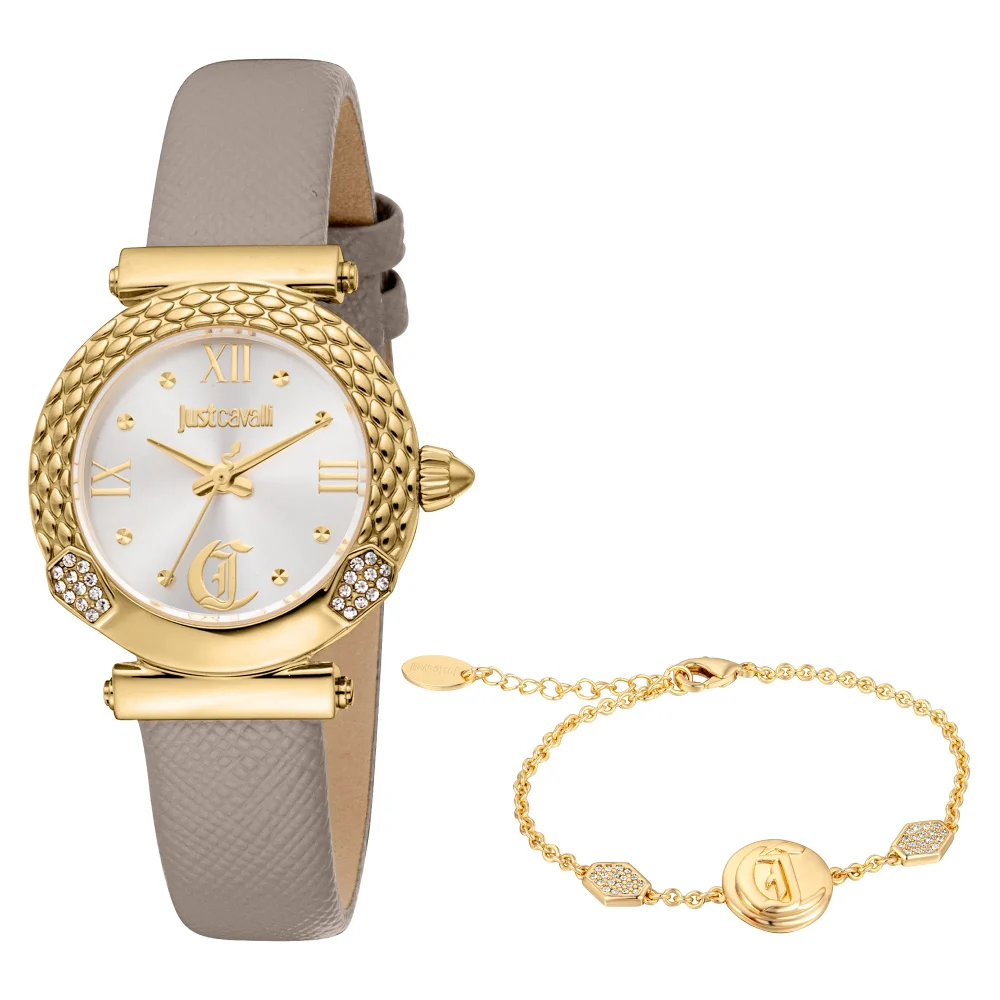 Curiosa Leather Grey Gold Just Cavalli Watches