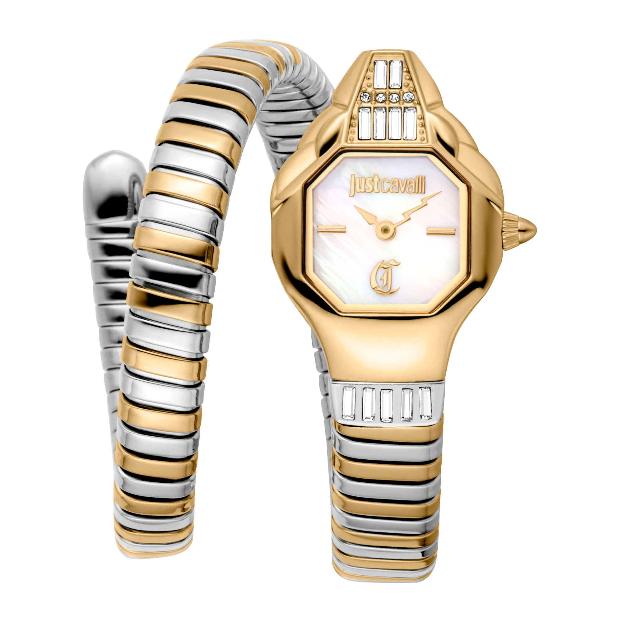 Just Cavalli Signature Snake Brillante Snake Ladies Fashion Watch - Two Tones YG MOP JC1L326M0055 main image