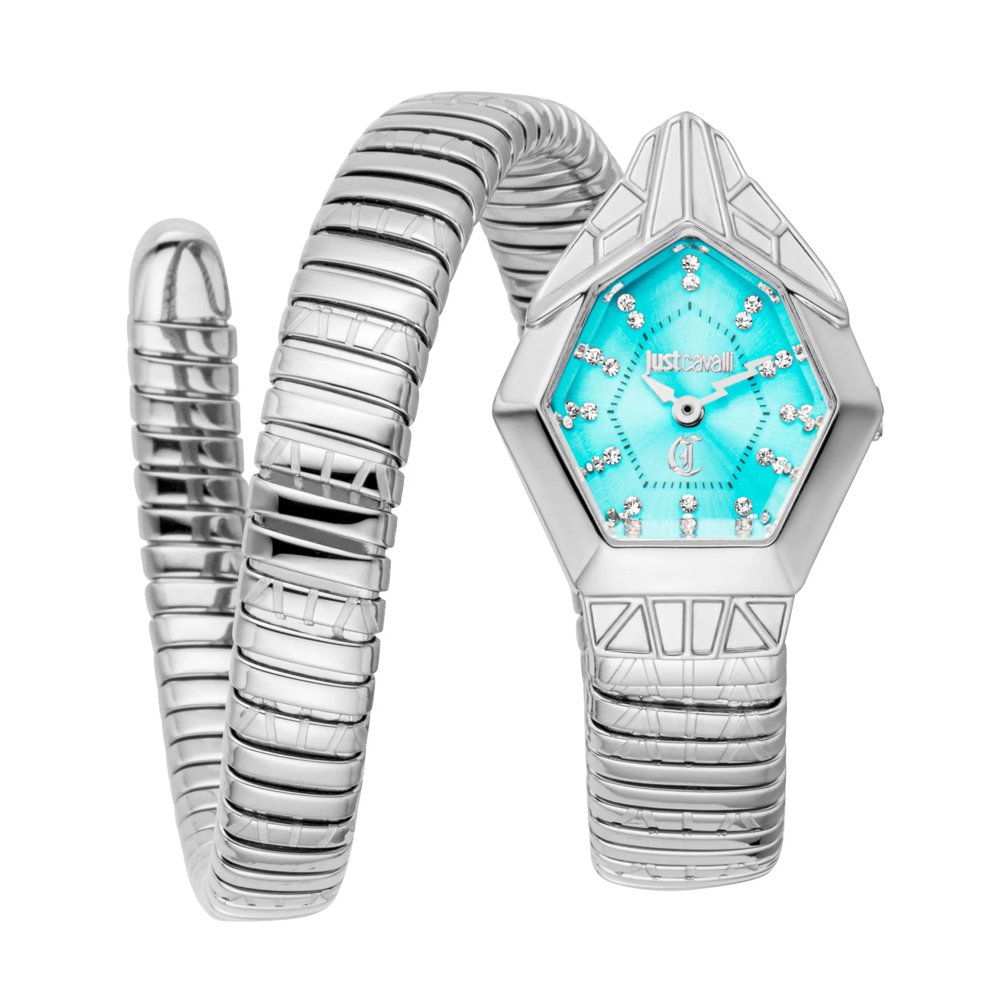 Just Cavalli Signature Snake Gemma Ladies Fashion Watch - Silver Turquoise JC1L358M0025 main image