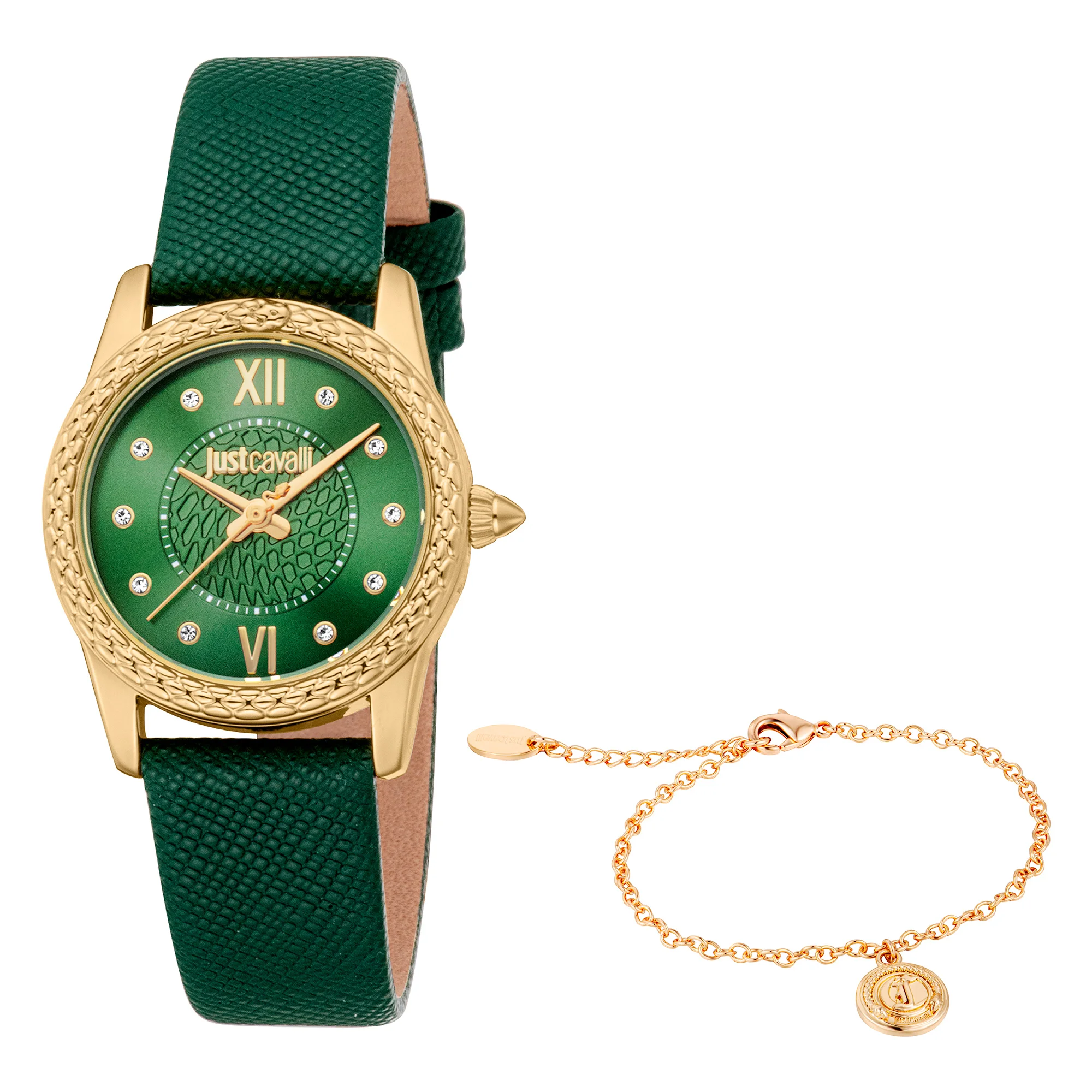 Just Cavalli SET Sublime Animalier Ladies Fashion Watch - Leather Green Yellow Gold JC1L360L0025 main image