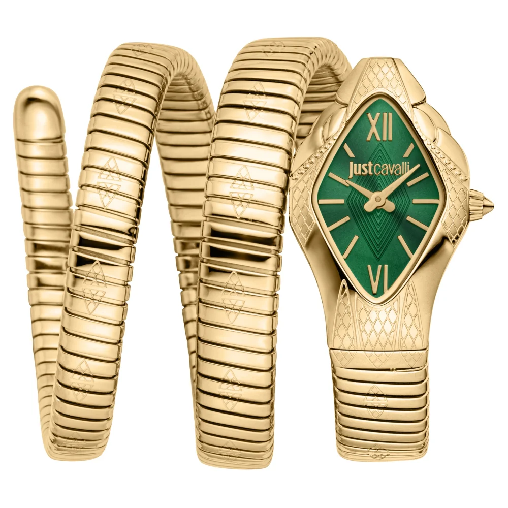 Just Cavalli Signature Snake Cristallo Ladies Fashion Watch - Yellow Gold Bottle Green JC1L307M0035 main image