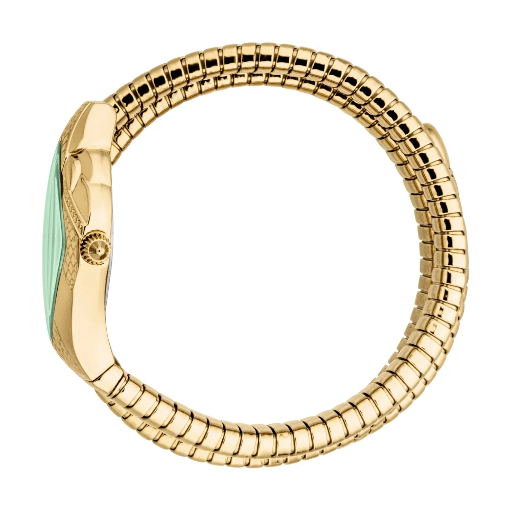 Just Cavalli Signature Snake Cristallo Ladies Fashion Watch - Yellow Gold Bottle Green JC1L307M0035 video360