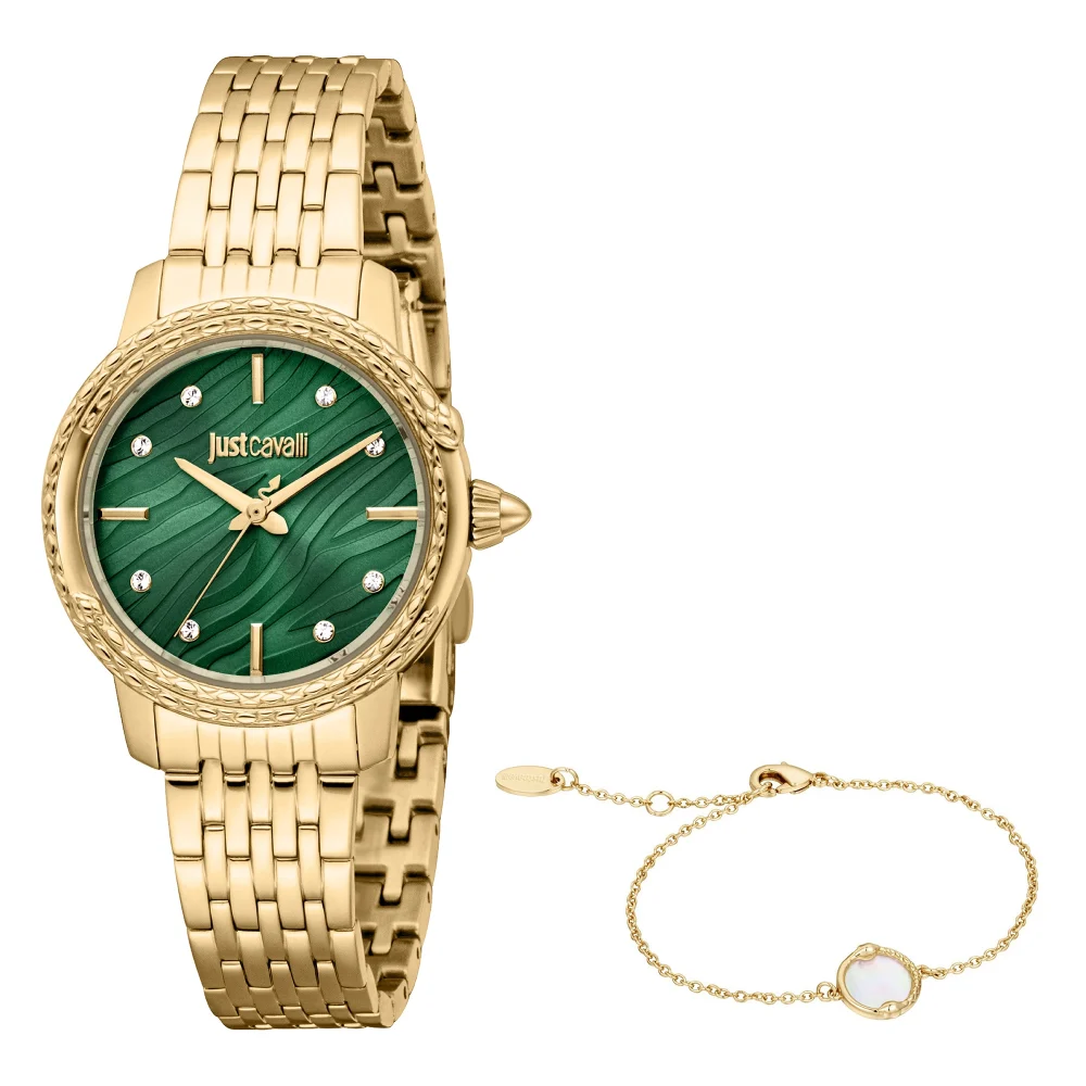 Just Cavalli Animalier Euforia Snake Ladies Fashion Watch - Yellow Gold Green JC1L336M0065 main image