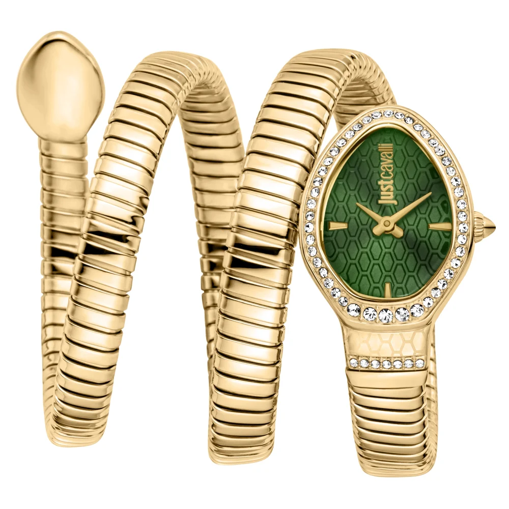 Just Cavalli Signature Snake Carezza Ladies Fashion Watch - Yellow Gold Green JC1L372M0035 main image