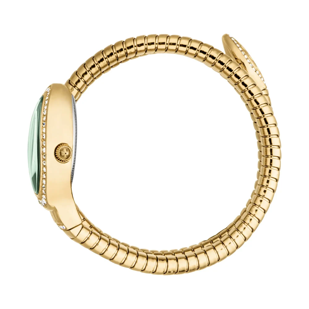 Just Cavalli Signature Snake Carezza Ladies Fashion Watch - Yellow Gold Green JC1L372M0035 video360