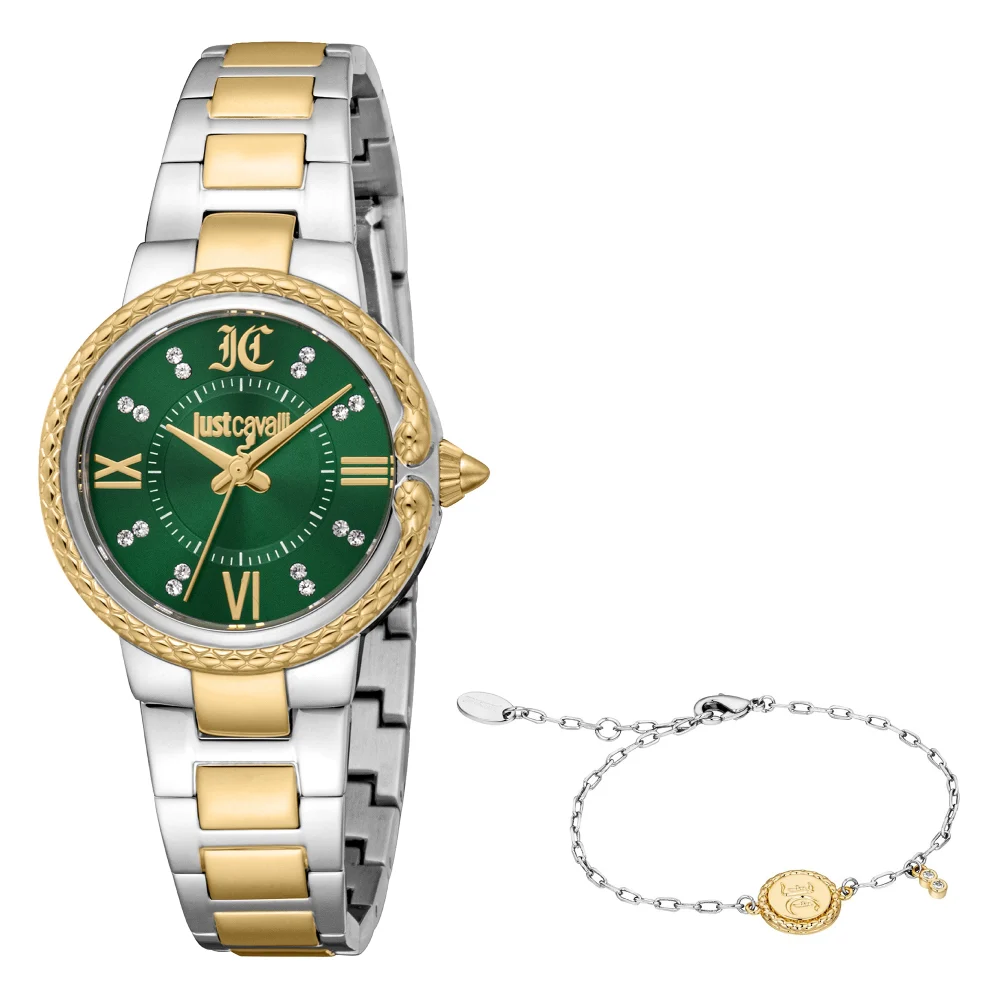 Just Cavalli Animalier Primavera Snake Ladies Fashion Watch - Two Tones YG Green JC1L378M0075 main image